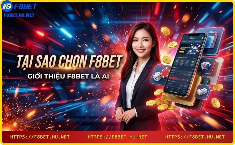 Ảnh giới thiệu F8bet với laptop hiển thị logo F8bet, khóa và chip casino, thể hiện uy tín và chuyên nghiệp
