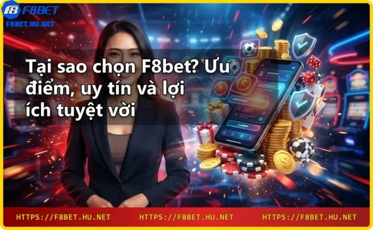 Ảnh giới thiệu F8bet với laptop hiển thị logo F8bet, khóa và chip casino, thể hiện uy tín và chuyên nghiệp