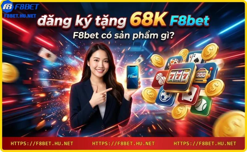 Ba sản phẩm chính của F8bet: thể thao, casino, slot game với biểu tượng vàng neon