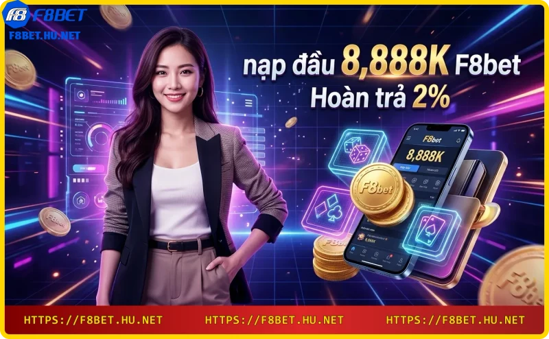 Chương trình hoàn trả 2% tại F8bet với biểu tượng phần trăm vàng