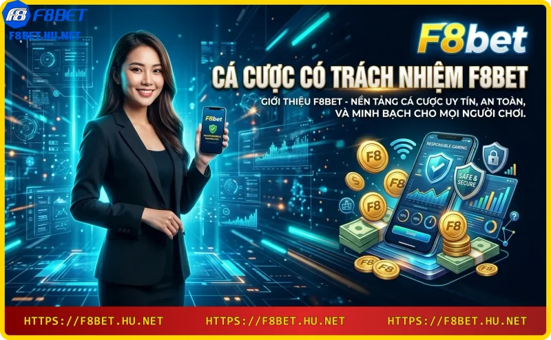Giao diện nhà cái F8bet với các sản phẩm cá cược nổi bật trên nền neon sang trọng