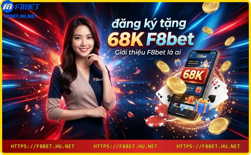 Nhà cái F8bet với chip vàng 68K nổi bật trên nền xanh đen sang trọng