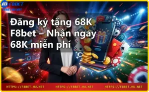 Nhà cái F8bet với chip vàng 68K nổi bật trên nền xanh đen sang trọng