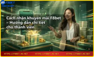 Sảnh sòng bạc F8bet sang trọng với logo vàng